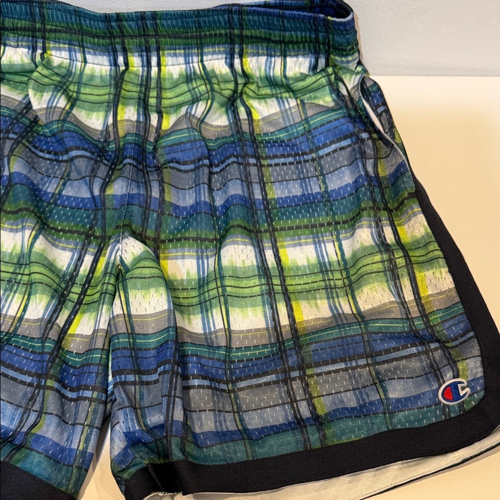 Champion Men's Athletic Plaid Shorts - Blue, Green, Gray and White